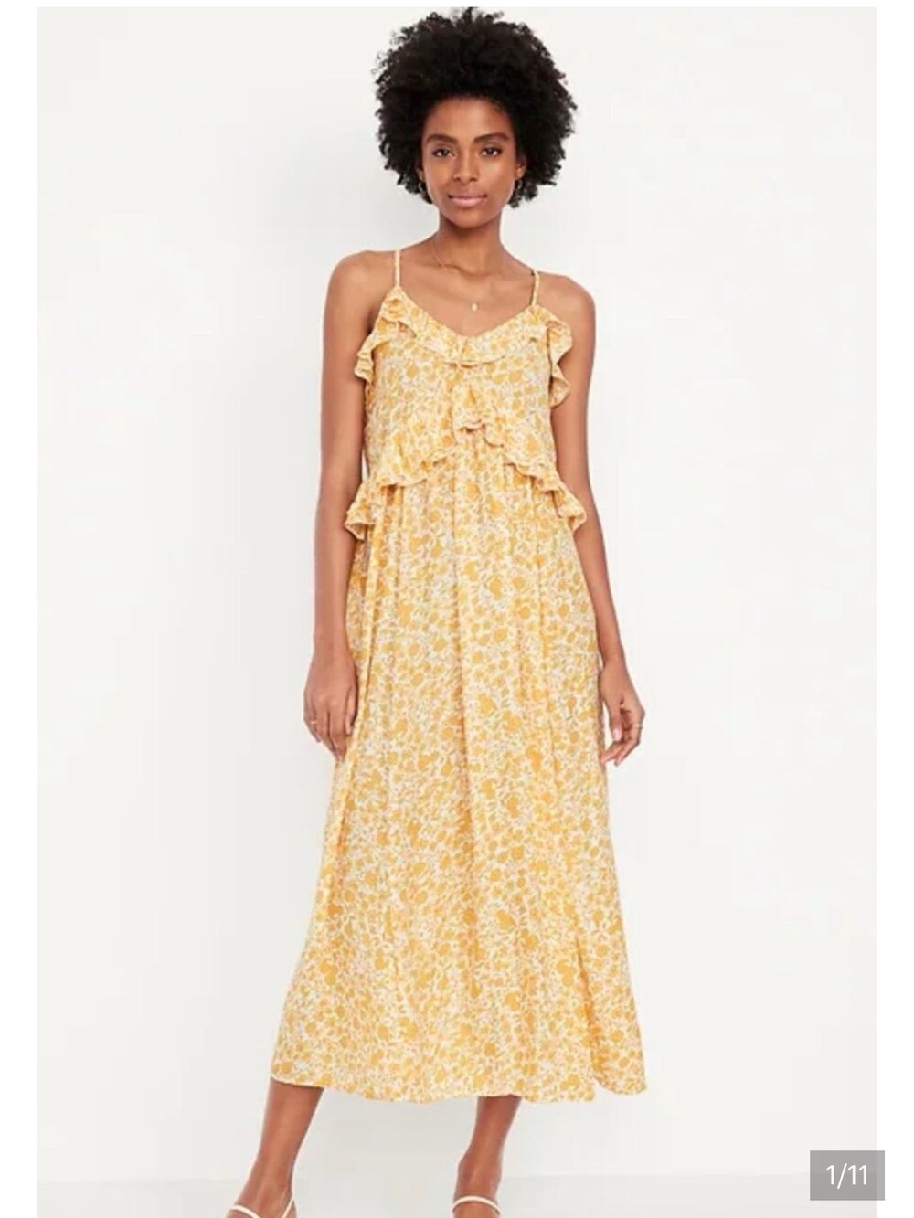 Old Navy Yellow Floral Ruffle Maxi Dress Size L Cottagecore Boho Summer